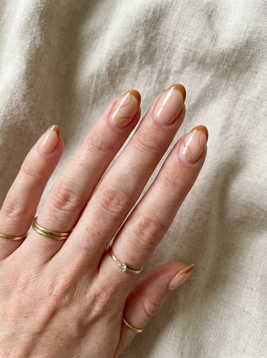 Caramel Swirl French Nails als elegante French-Maniküre für den Herbst 2026